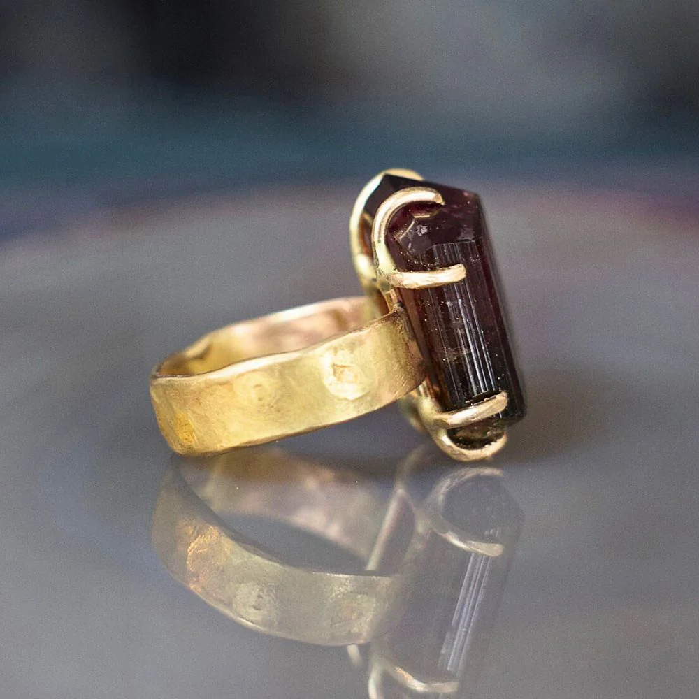 Multi Colored  Exceptional Tourmaline Extra Large Stone Ring on our 6MM Cigar Band - Image 3